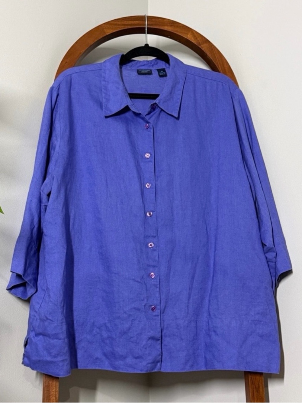 Westbound 2X Purple 100% Linen Button Front Blouse Top